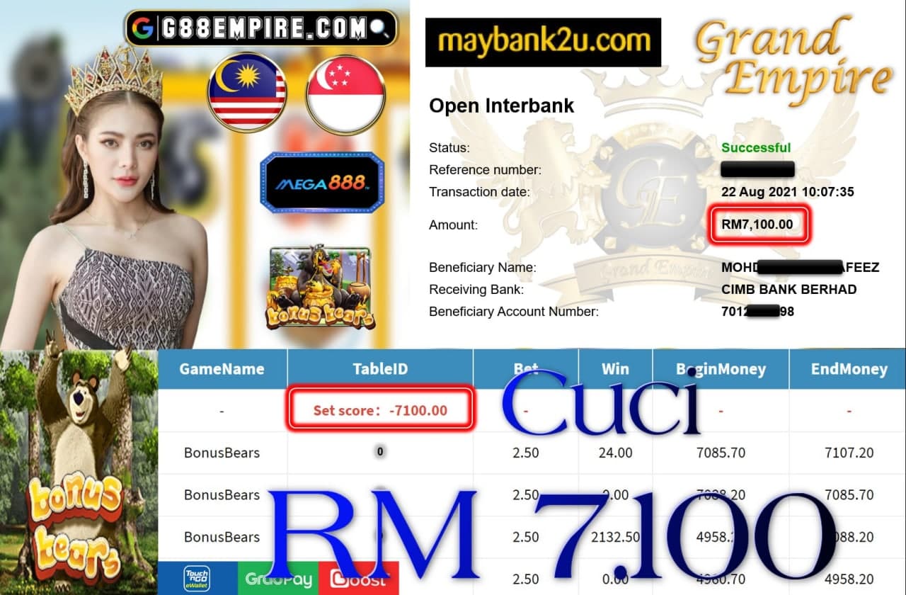 MEGA888 -BONUSBEARS CUCI RM7,100!!!