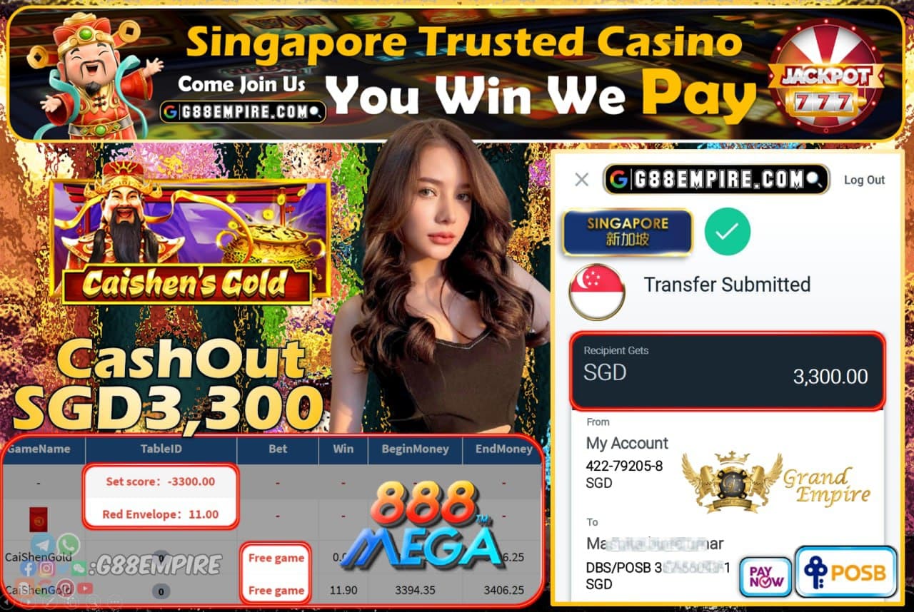 MEGA888 - CAISHENGOLD CASHOUT SGD3300 !!!