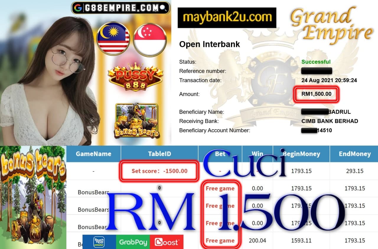 PUSSY888 - BONUSBEARS CUCI RM1,500!!!