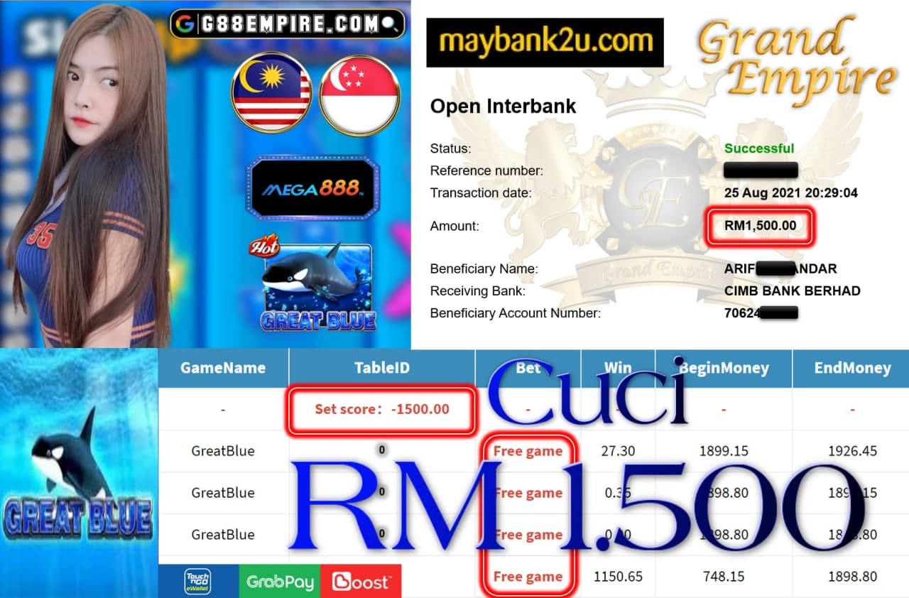 MEGA888 - GREATBLUE CUCI RM1,500!!!