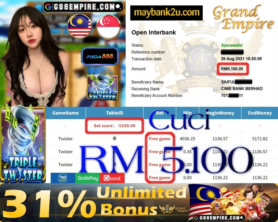 MEGA888 - TWISTER CUCI RM5,100!!!