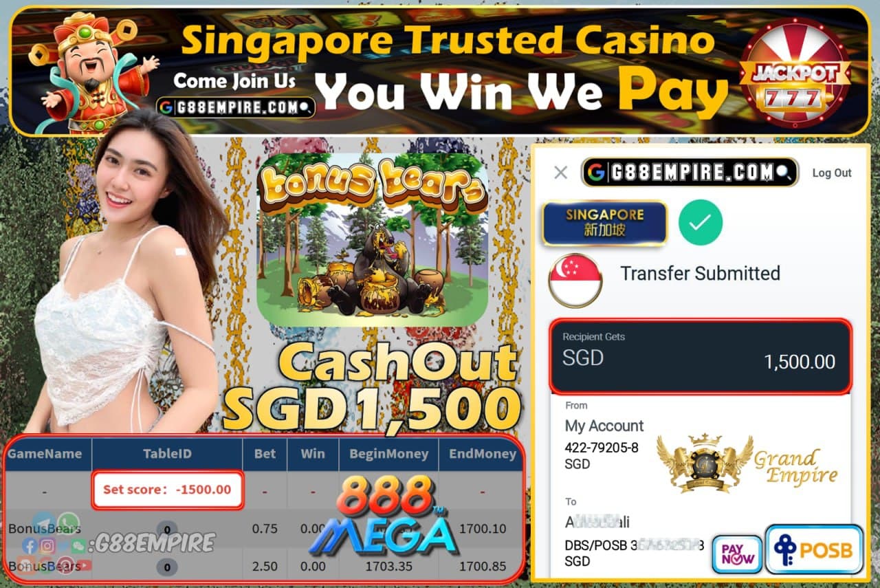 MEGA888 - BONUSBEARS CASHOUT SGD1500 !!!