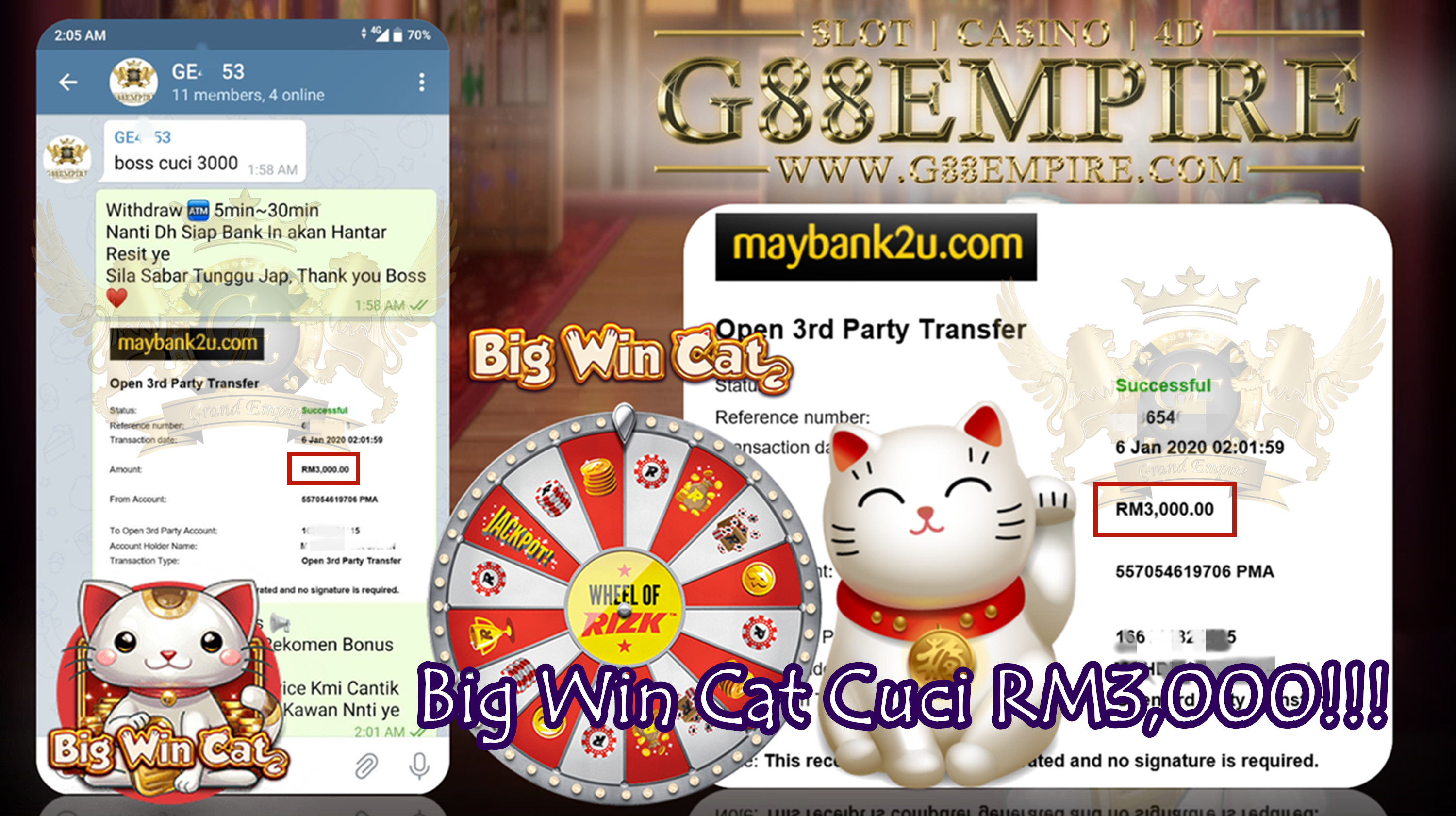 MEMBER MAIN BIG WIN CAT CUCI RM3,000!!!