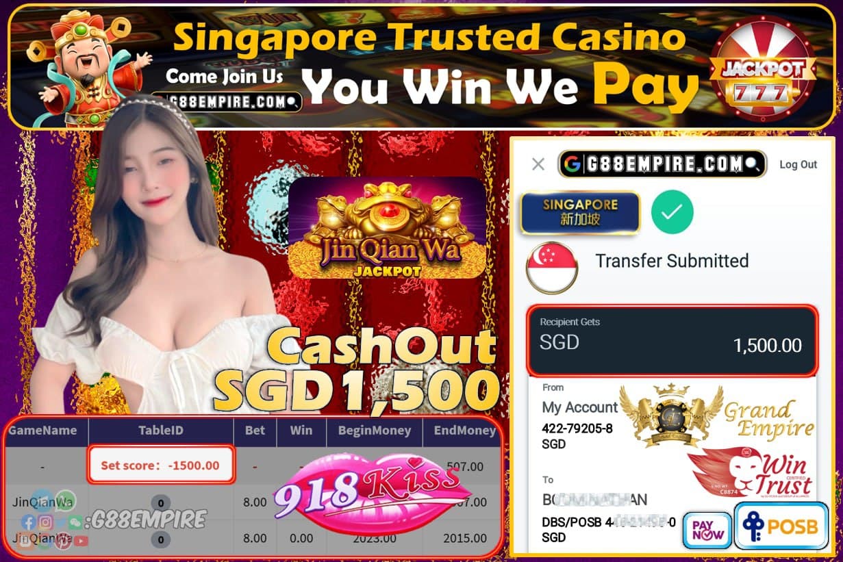 918KISS - JINQIANWA CASHOUT SGD1500 !!!