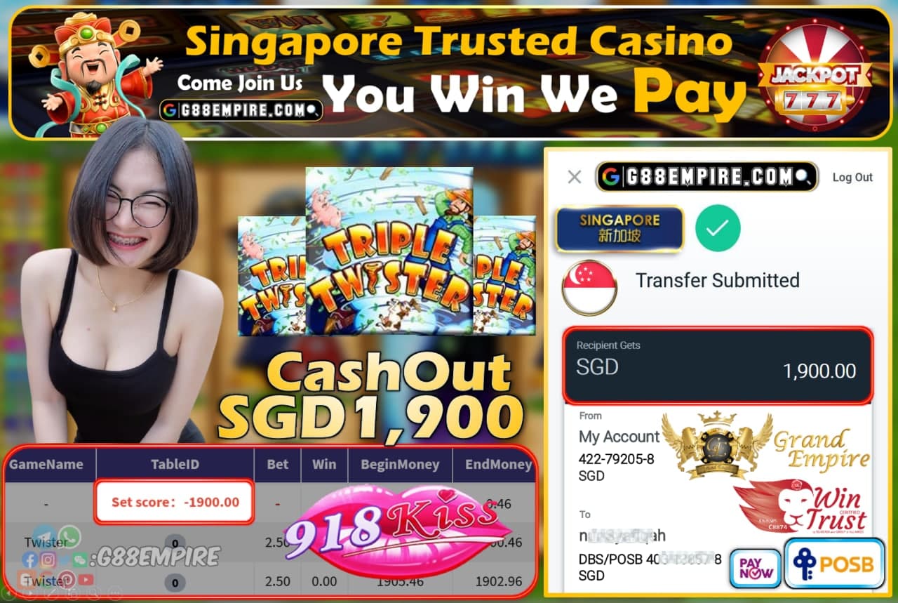 918KISS - TWISTER CASHOUT SGD1900 !!!