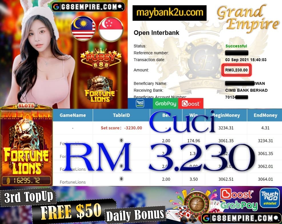 PUSSY888 - FORTUNELIONS CUCI RM3,230 !!!
