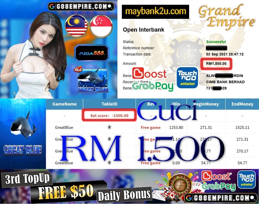 MEGA888 - GREATBLUE CUCI RM1,500!!!