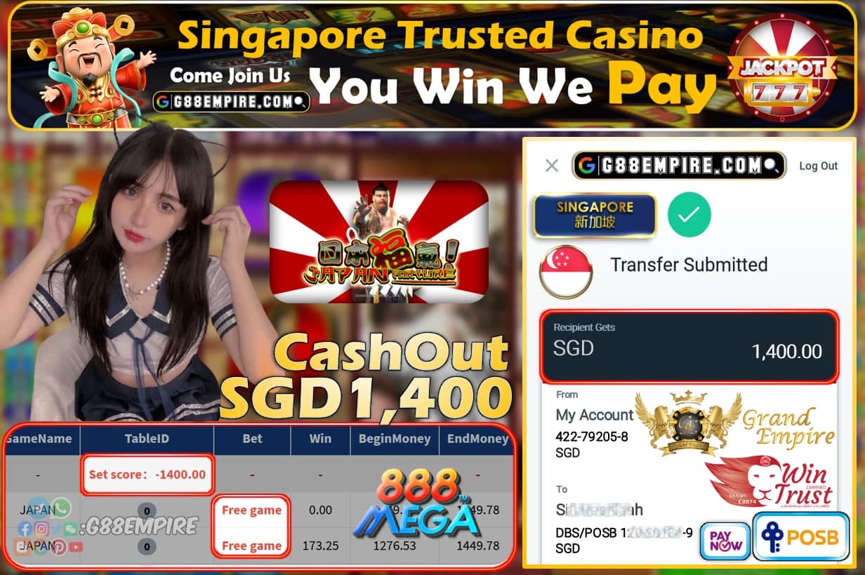 MEGA888 - JAPAN CASHOUT SGD1400 !!!