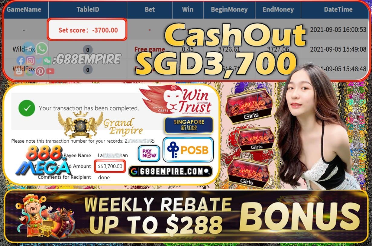 MEGA888 - WILDFOX CASHOUT SGD3700 !!!