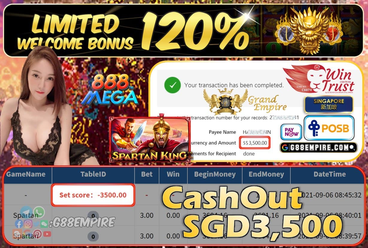 MEGA888 - SPARTAN CASHOUT SGD3500 !!!