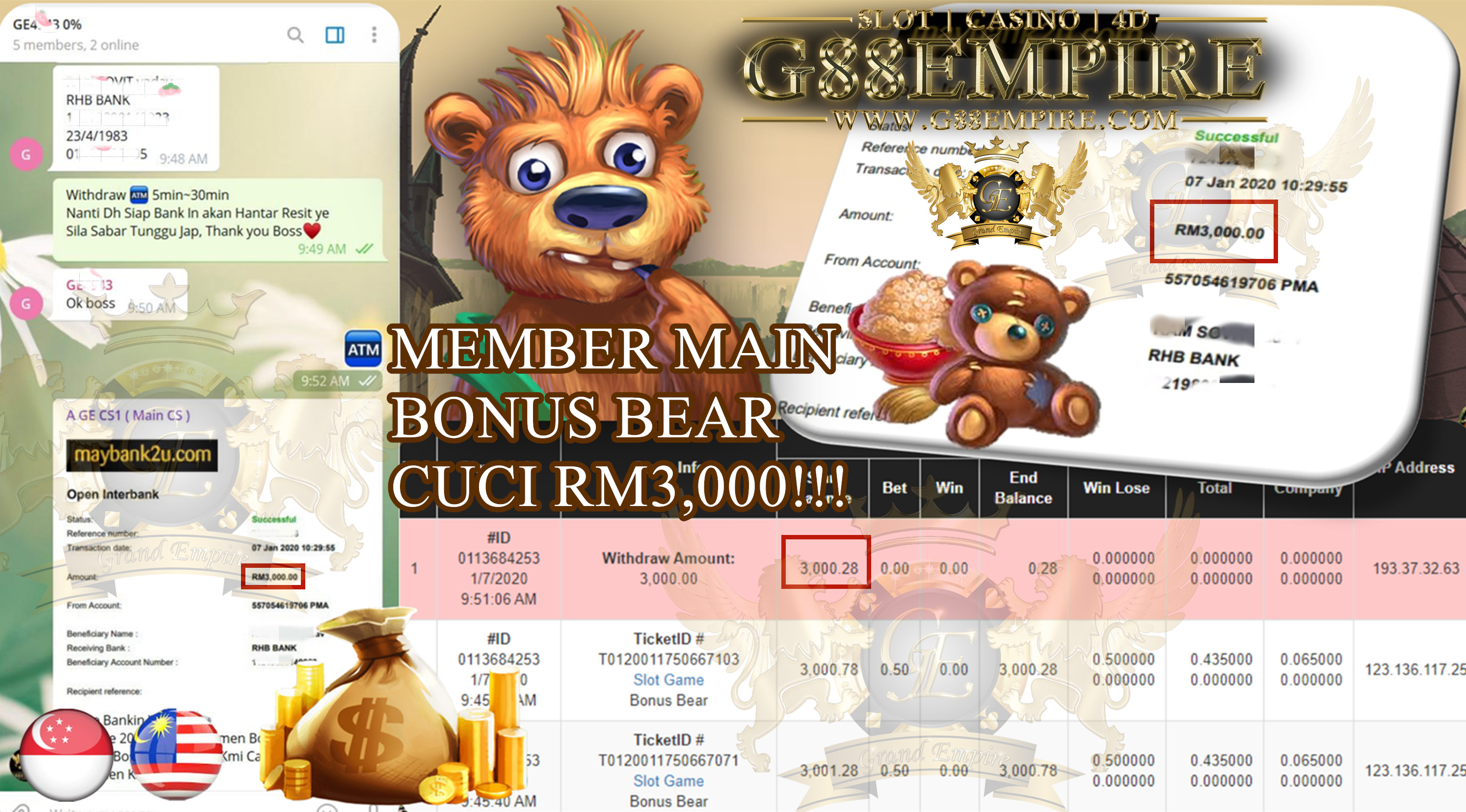 MEMBER MAIN BONUS BEAR CUCI RM3,000!!!
