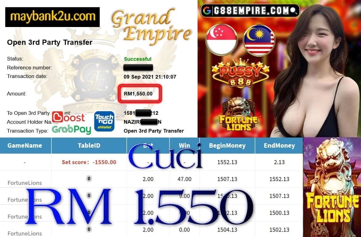 PUSSY888 - FORTUNE LIONS CUCI RM1,550!!!