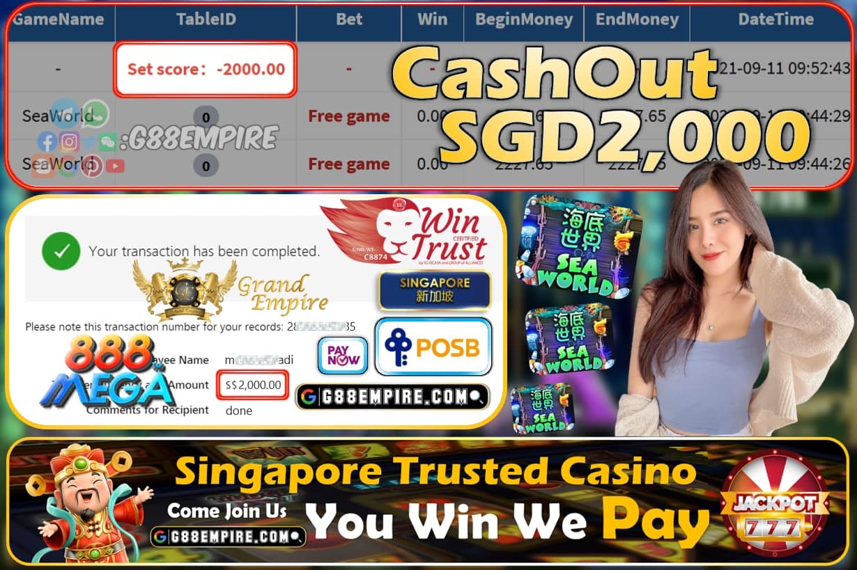 MEGA888 - SEAWORLD CASHOUT SGD2000 !!!