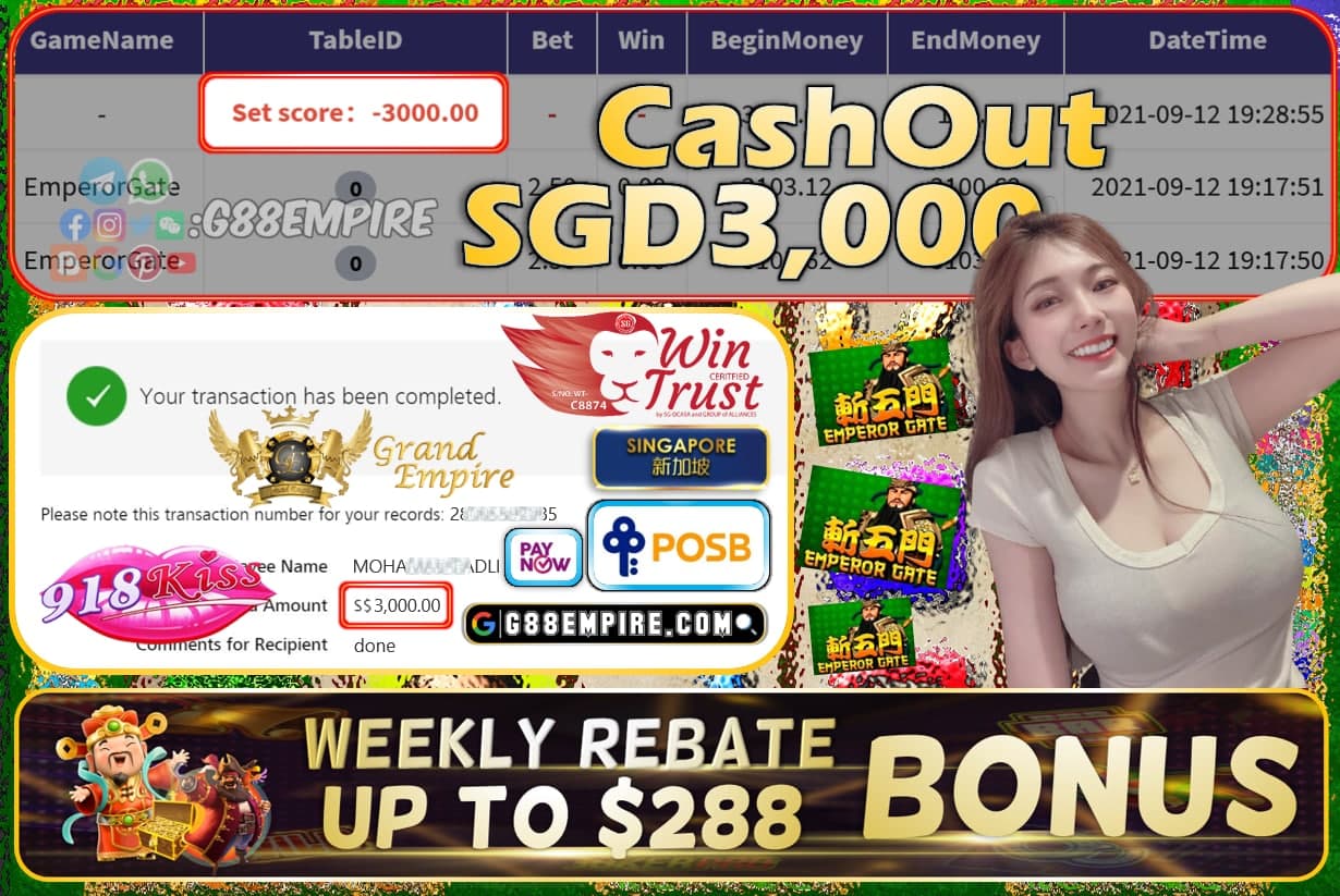 918KISS - EMPERORGATE CASHOUT SGD3000 !!!