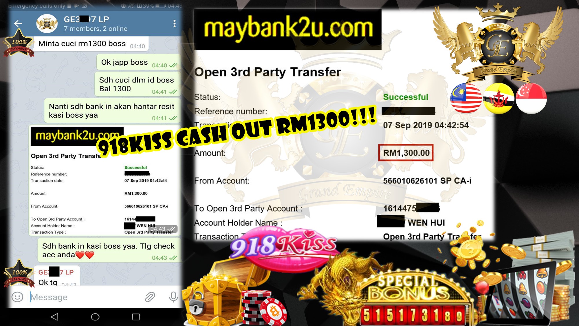 MEMBER MAIN 918KISS CASH OUT RM1300!!!