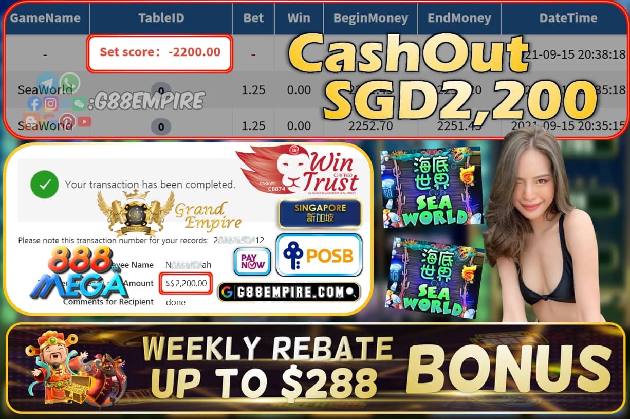 MEGA888 - SEAWORLD CASHOUT SGD2200 !!!