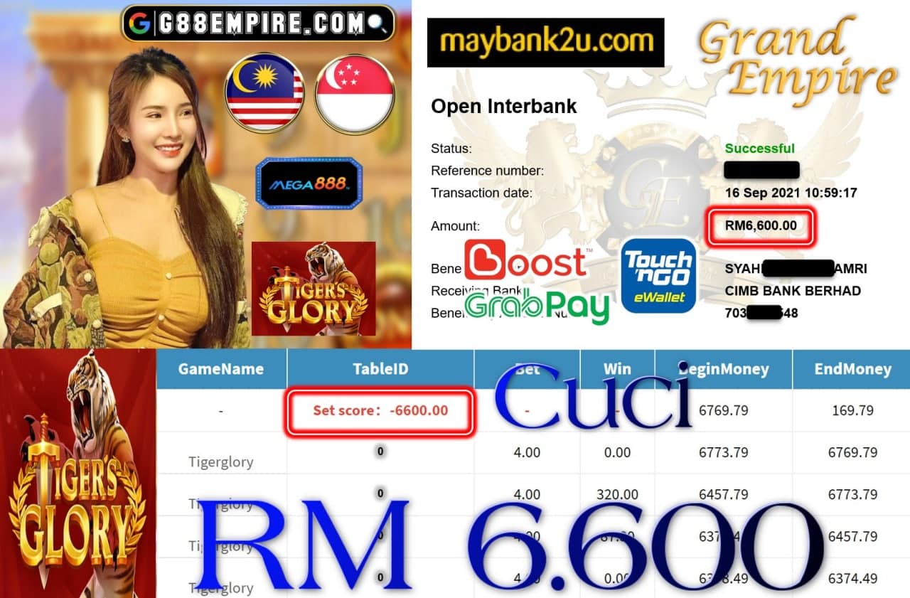 MEGA888 - TIGERGLORY CUCI RM6,600!!!