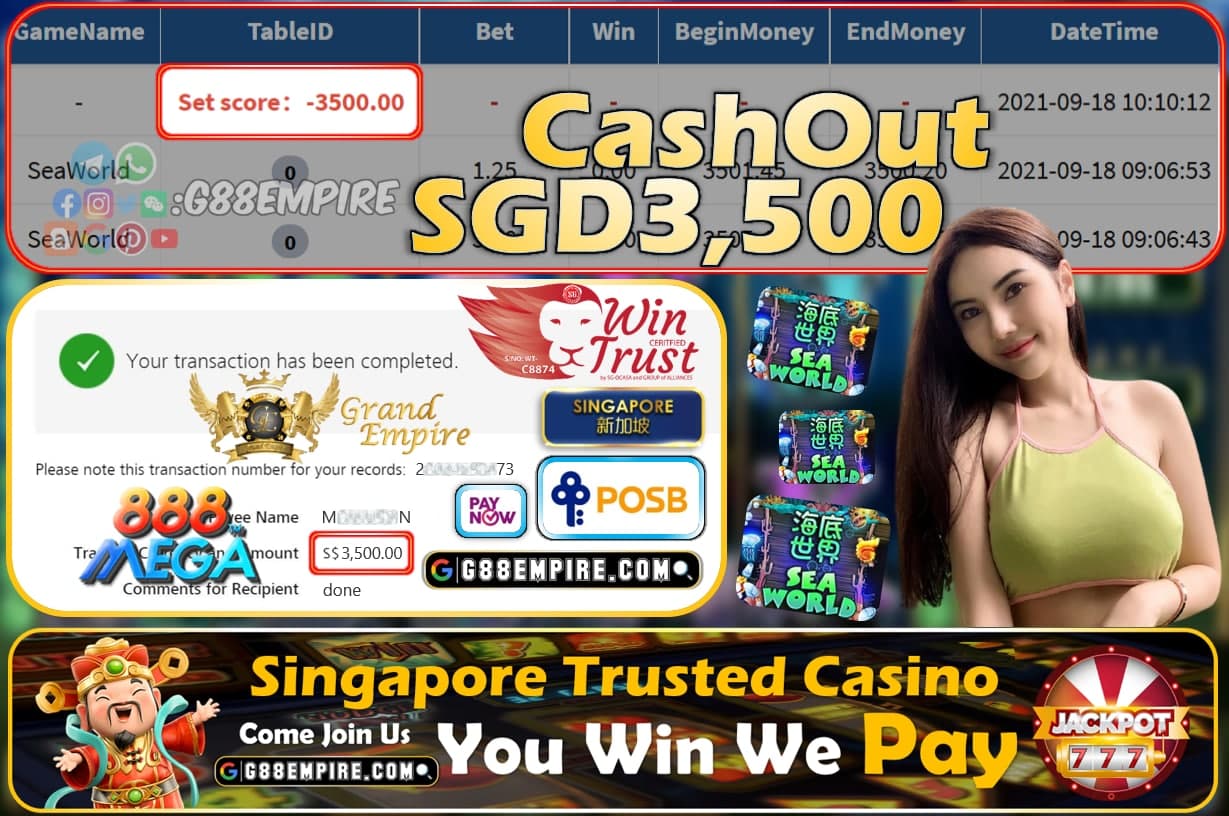 MEGA888 - SEAWORLD CASHOUT SGD3500 !!!