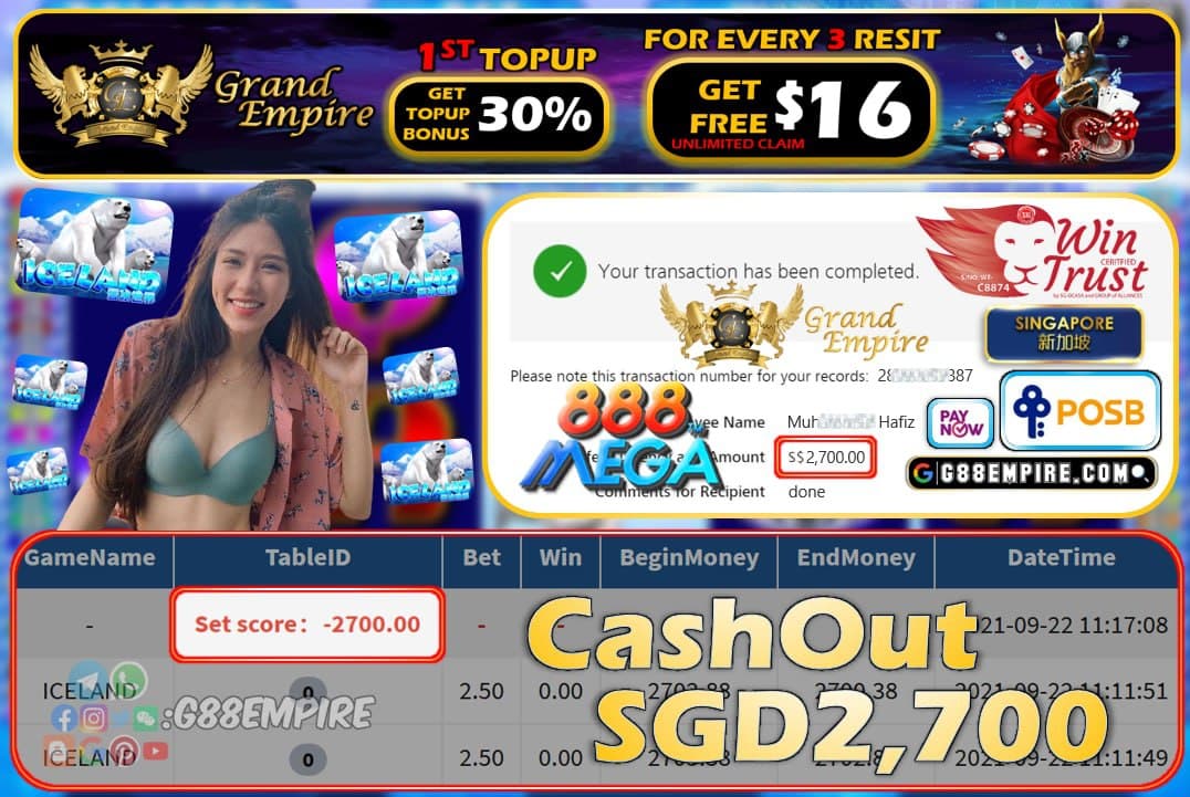 MEGA888 - ICELAND CASHOUT SGD2700 !!!