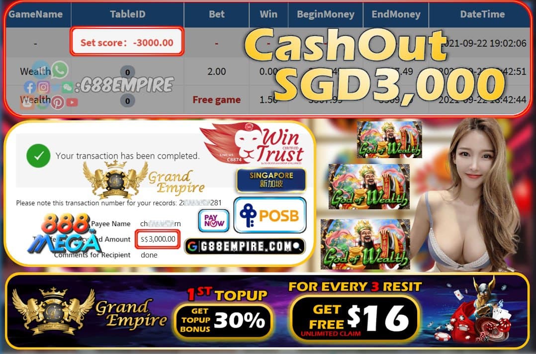 MEGA888 - WEALTH SLOT CASHOUT SGD3000 !!!