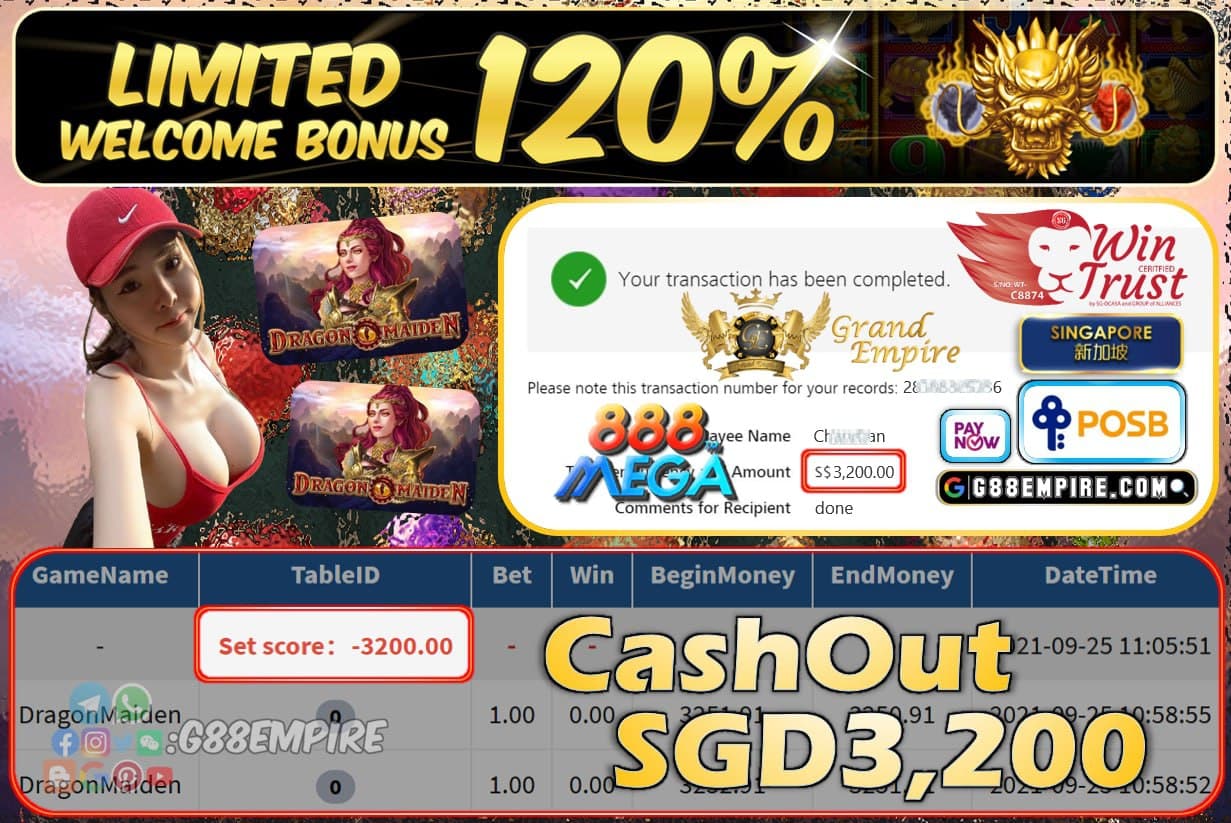 MEGA888 - DRAGONMAIDEN CASHOUT SGD3200 !!!