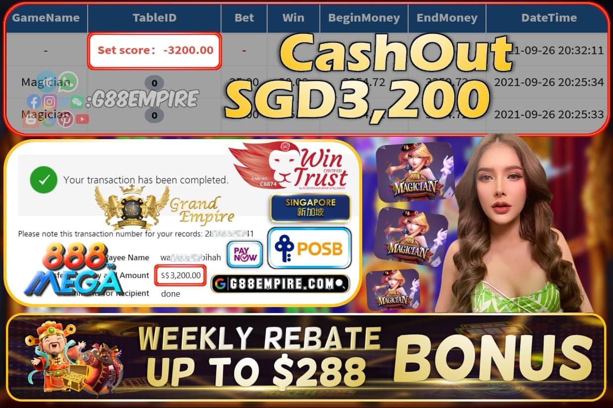 MEGA888 - MAGICIAN CASHOUT SGD3200 !!!