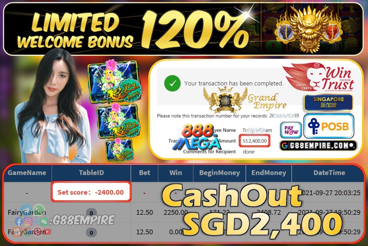 MEGA888 - FIARY GARDEN CASHOUT SGD2400 !!!