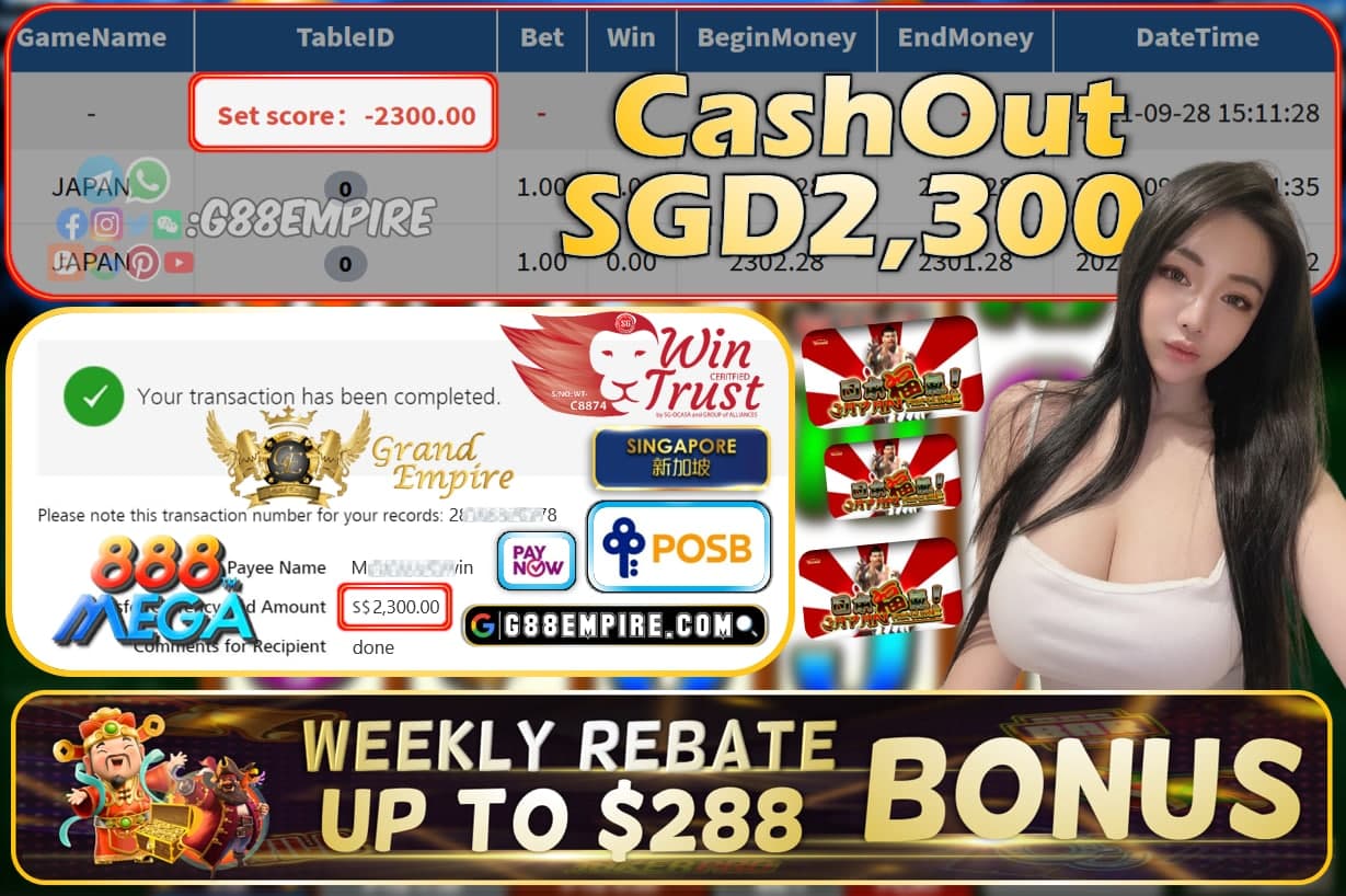 MEGA888 - JAPAN CASHOUT SGD2300 !!!