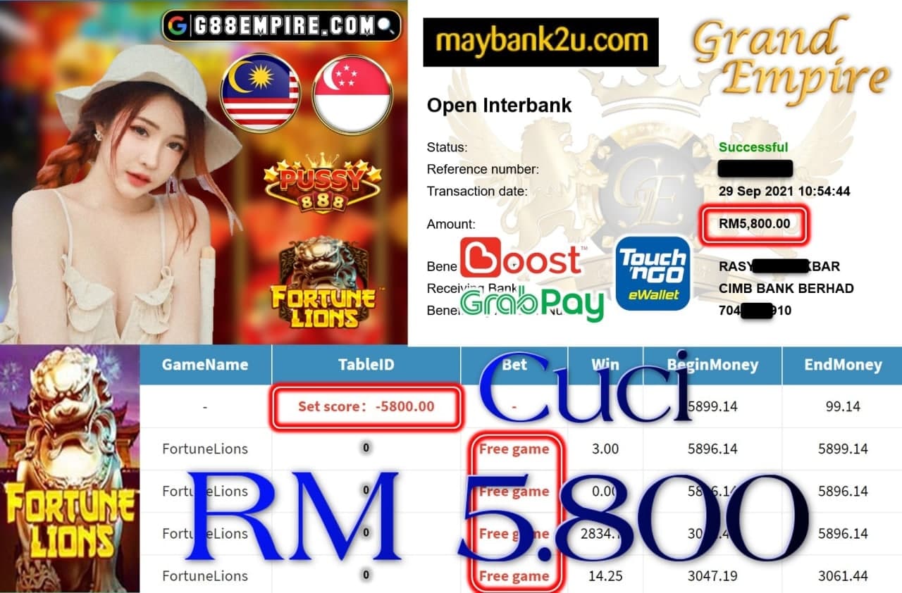 PUSSY888 - FORTUNELIONS CUCI RM5,800!!!