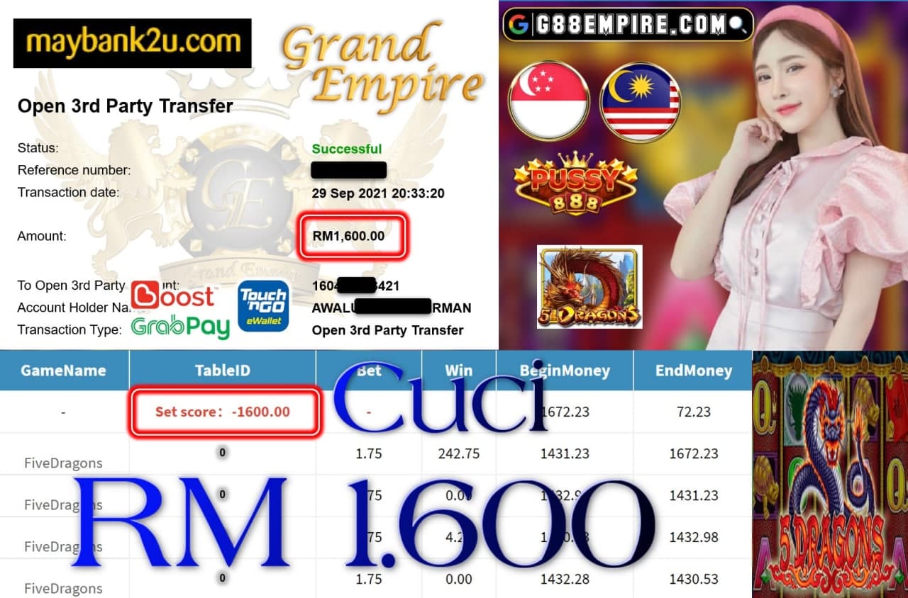 PUSSY888 - FIVE DRAGONS CUCI RM1,600!!!