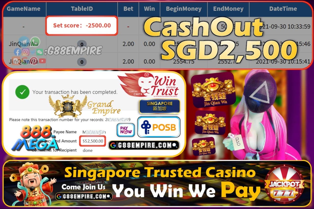 MEGA888 - JINQIANWA CASHOUT SGD2500 !!!