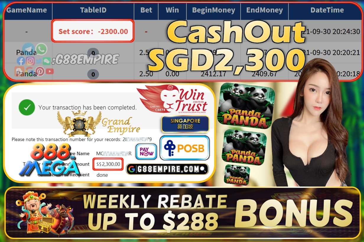 MEGA888 - PANDA CASHOUT SGD2300 !!!