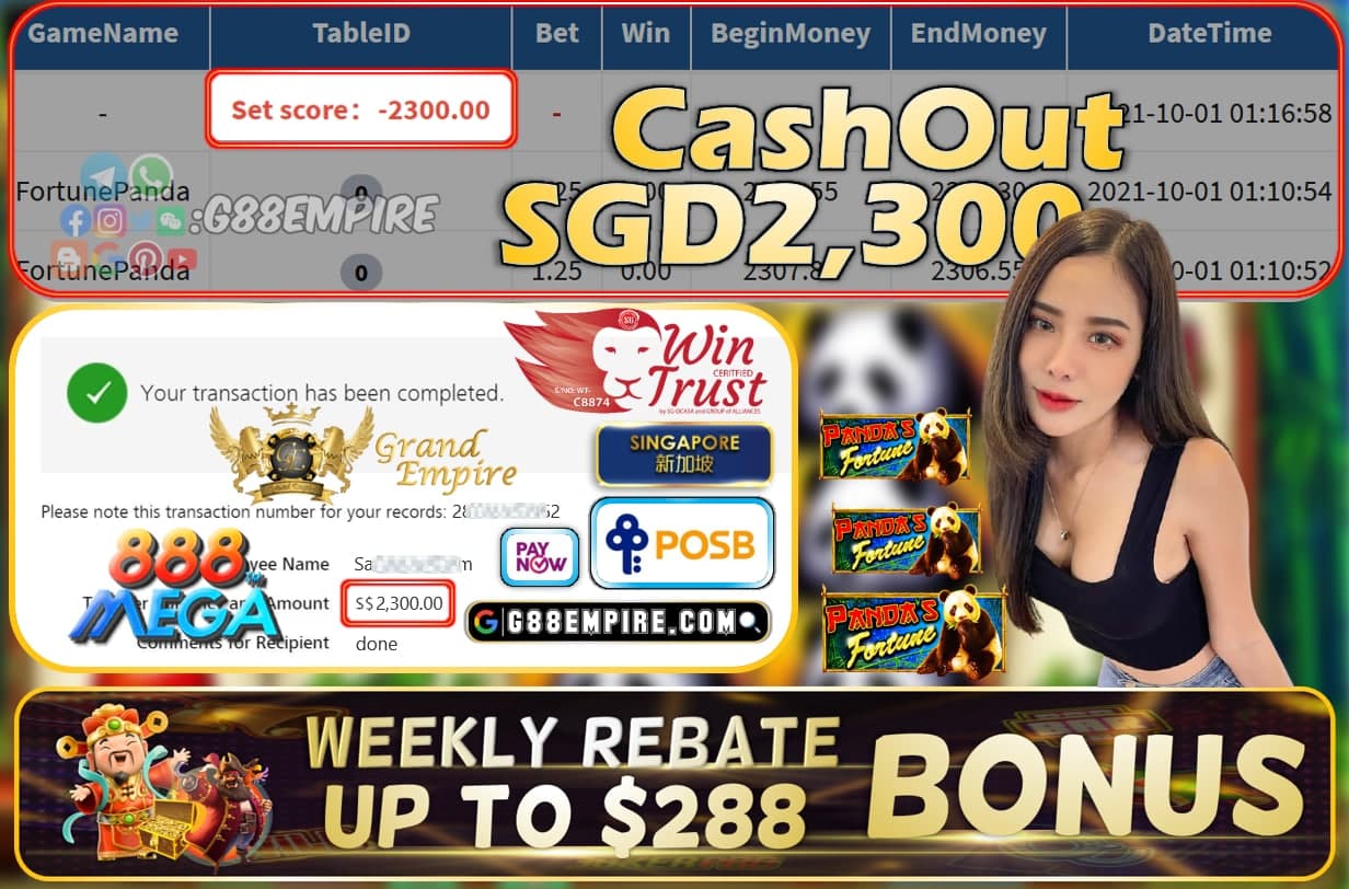 MEGA888 - FORTUNEPANDA CASHOUT SGD2300 !!!