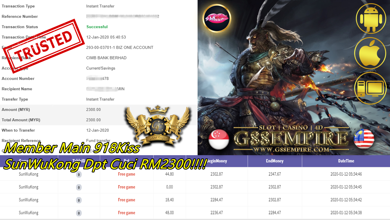 MEMBER MAIN 918KISS SUNWUKONG DPT CUCI RM2300!!!!