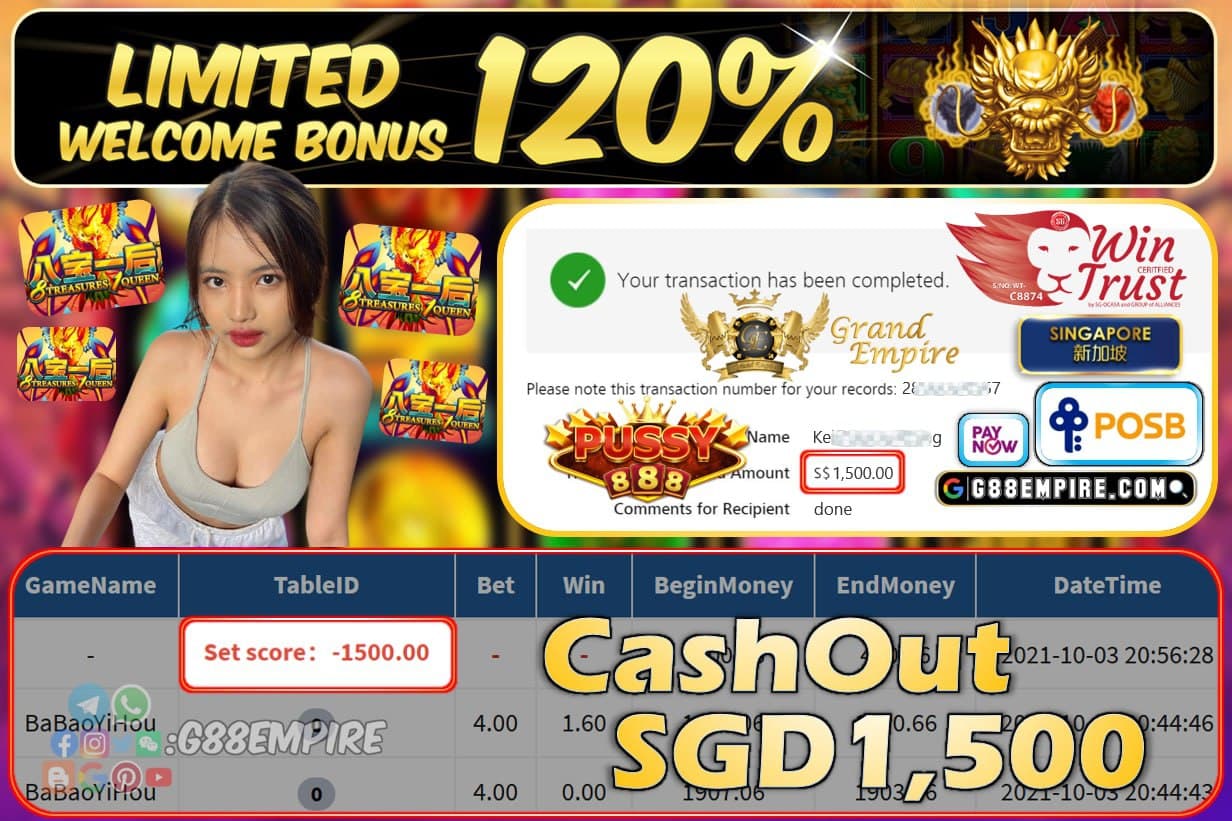 PUSSY888 - BABAOYIHOU CASHOUT SGD1500 !!!