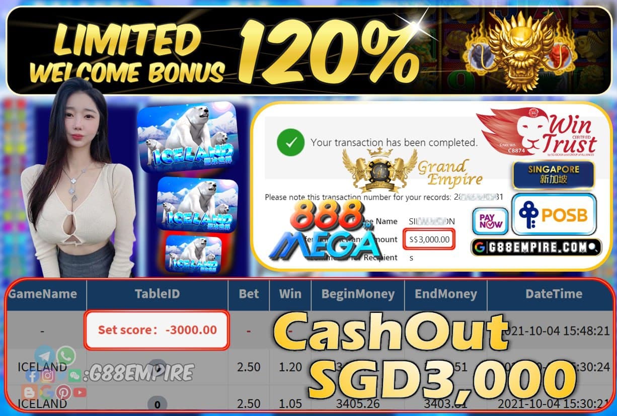 MEGA888 - ICELAND CASHOUT SGD3000 !!!