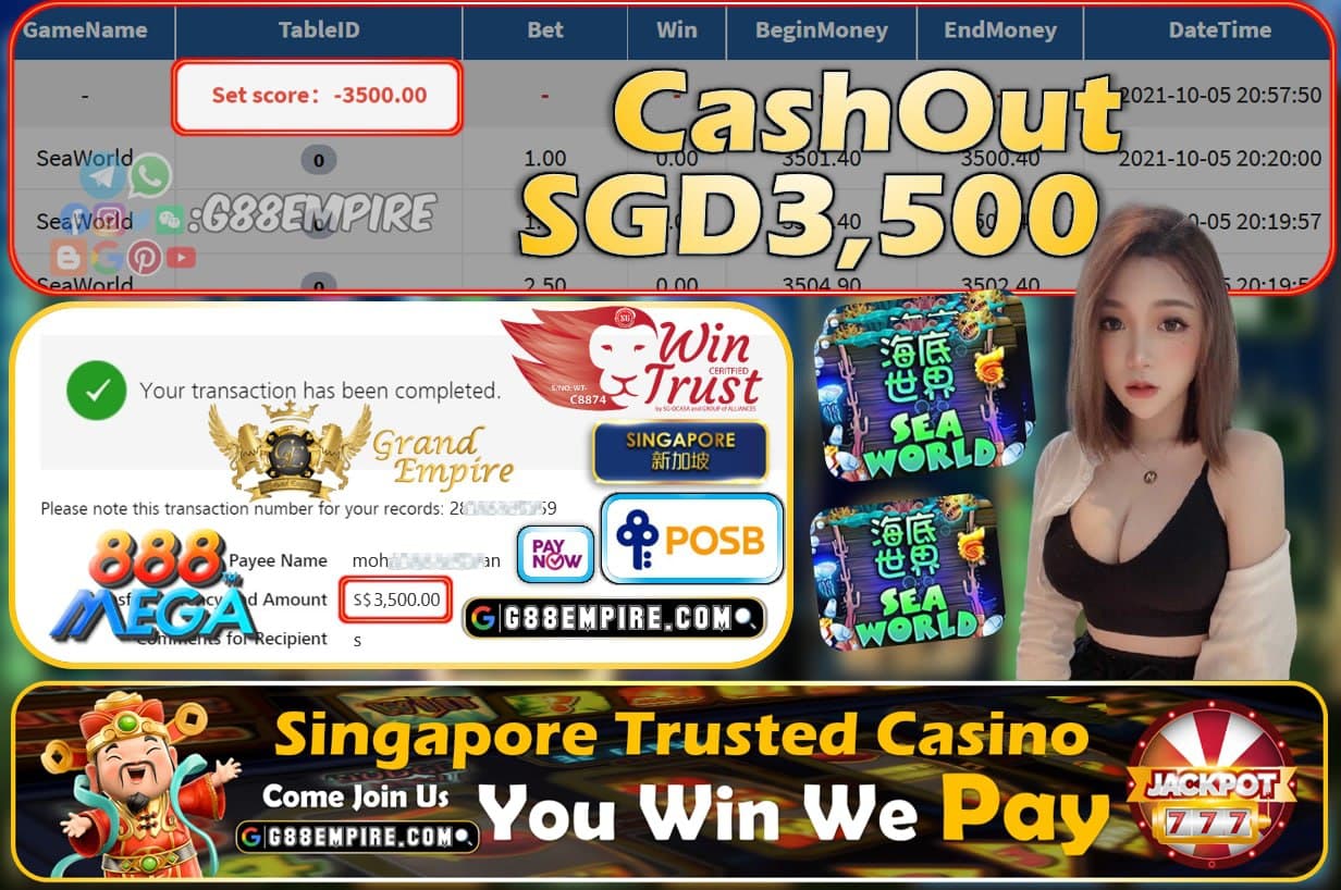 MEGA888 - SEAWORLD CASHOUT SGD3500 !!!