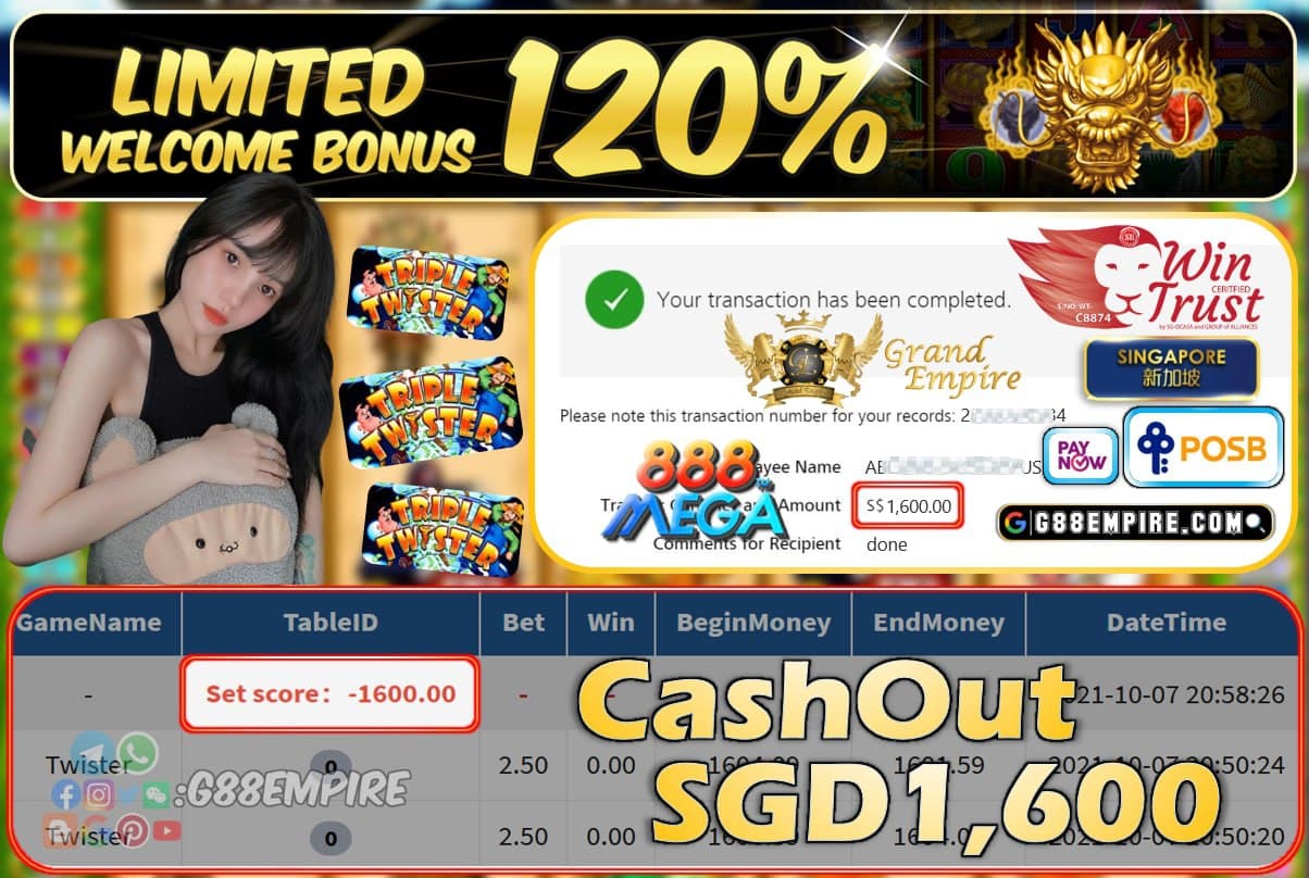 MEGA888 - TWISTER CASHOUT SGD1600 !!!