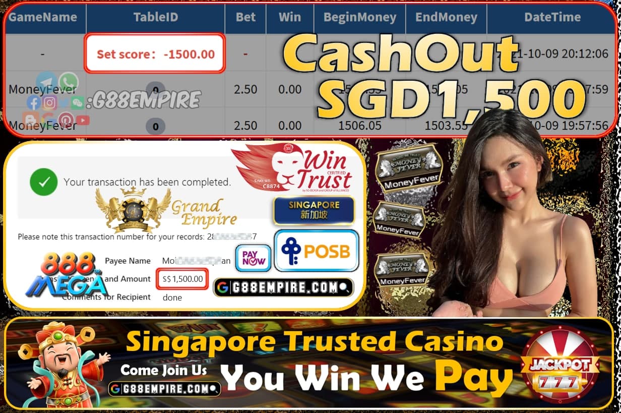 MEGA888 - MONEYFEVER CASHOUT SGD1500 !!!