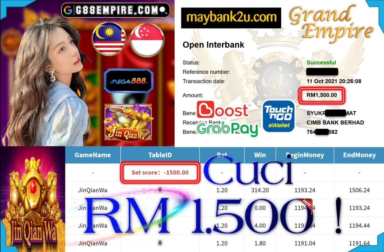 MEGA888 - JINQIANWA CUCI RM1,500!!!