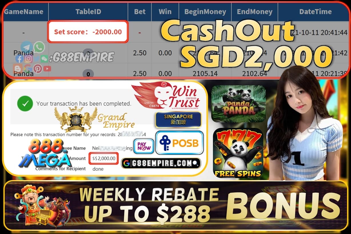 MEGA888 - PANDA CASHOUT SGD2000 !!!