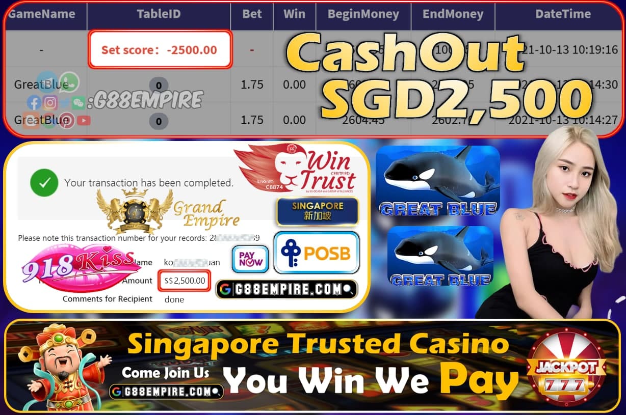 918KISS - GREATBLUE CASHOUT SGD2500 !!!