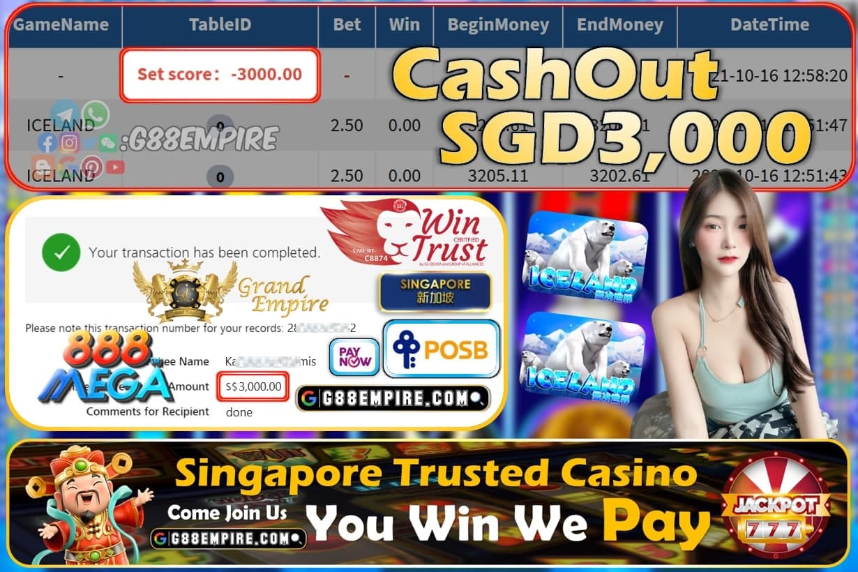 MEGA888 - ICELAND CASHOUT SGD3000 !!!