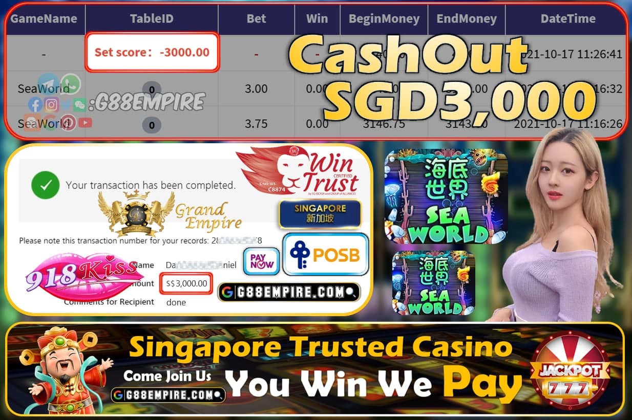 918KISS - SEAWORLD CASHOUT SGD3000 !!!