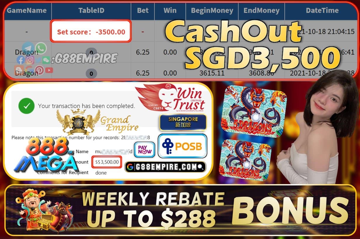 MEGA888 - DRAGON CASHOUT SGD3500 !!!