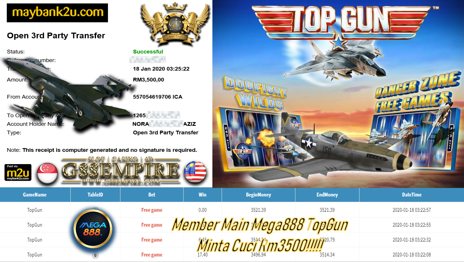 MEMBER MAIN MEGA888 TOPGUN DPT CUCI RM3500!!!!!