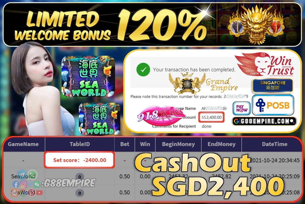 918KISS - SEAWORLD CASHOUT SGD2400 !!!