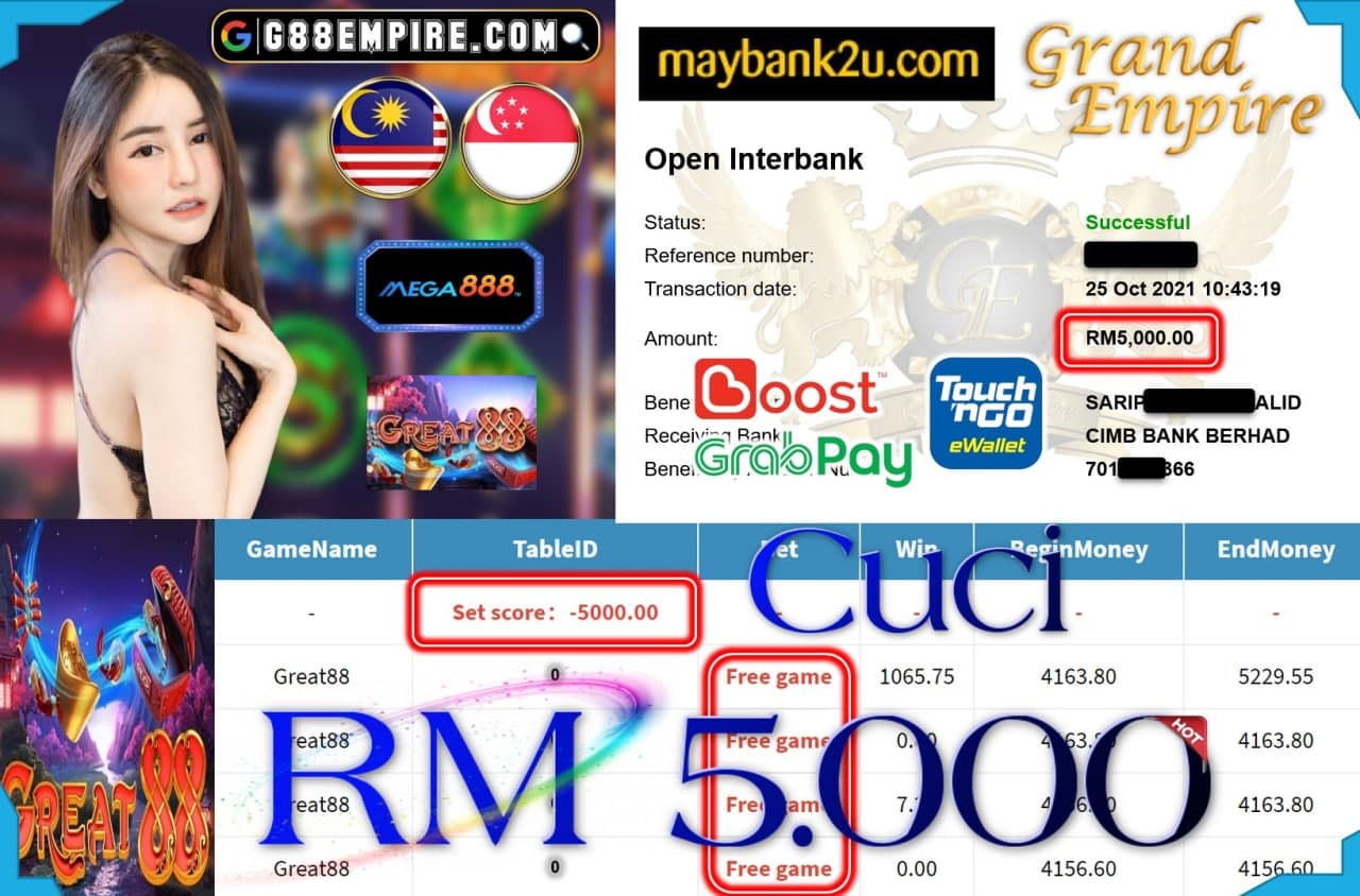 MEGA888 - GREAT88 CUCI RM5,000 !!!
