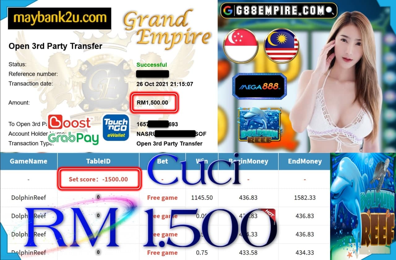 MEGA888 - DOLPHINREEF CUCI RM1,500 !!!