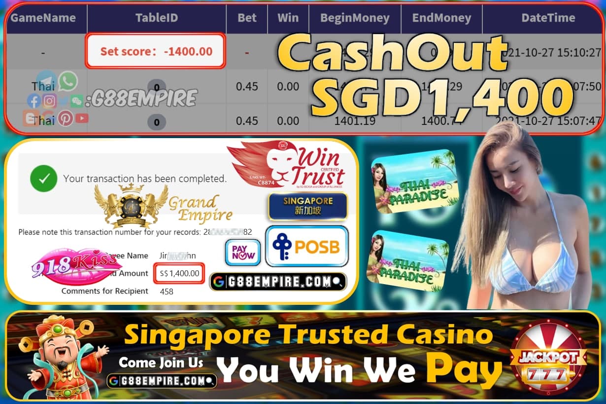 918KISS - THAI CASHOUT SGD1400 !!!